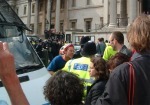 Police try and stop the 2 marches meeting