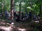 Visitors at the newly established camp in the threatened woods