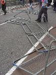 crash barriers dragged into road