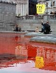 Fountain pool at Trafalgar Square was dyed red.