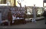 banner reads "RESIST STATE BRUTALITY: FREE THE HUNGER STRIKERS"