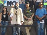 Peace activist Salma Yaqoob speaks alongside military families