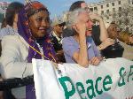 Two women enjoying the peace rally