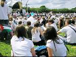 Revellers at the Make Poverty History stage in the Meadows in Edinbugh, Scotland