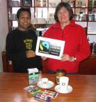 Sam Alim pictured with supporter Claire Short at Cafe One