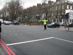 The road's closed! - Oh, the police did it.