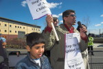 Speaker outside Harmondsworth Detention Centre