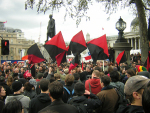 Autonomous Bloc re-assembled in Trafalgar Sq after the cops took the Soundsystem