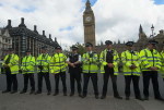 Police line shortly before protestors rushed it