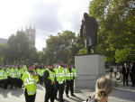 Protecting the Churchill statue.