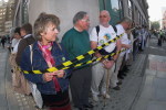 The building was surrounded by around 250 protestors.