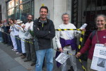 Protestors outside the front door of DESO.