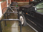 parking space for 6 bikes robbed by one selfish 4x4 driver