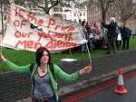 Hand crafted banner in front of the massed socialist choirs