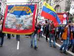 Ford car workers flying the flag of the Bolivarian Republic of Venezuela