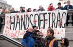 Hands off Iraq banner adorns Trafalgar Square balustrade
