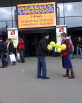 handing out balloons on private ground