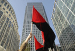 A banner flies at the centre of capital