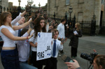 Students protest outside RBS's Central branch in Edinburgh.