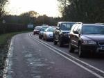 cars queuing to get into Sizewell power station this morning