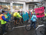 Photo by Mike Greenville : Cyclists arrive at Tescos
