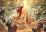 Moses parting the Red Sea with a bit of help from Yahweh