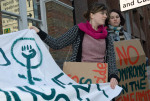 Feminist Fightback symbol and demonstrators