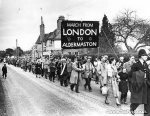 The mile long procession of marchers arriving at Aldermaston, 8th April 1958