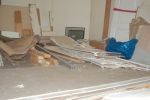 Plasterboard and timber awaiting reuse as renovation continues