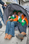 Some of the people from Mayo celebrate St Patrick's Day in the pipeline