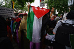 A Palestinian flag at the Palestinian protest.