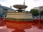 Fountain dyed red to represent blood of Palestinians who died during occupation