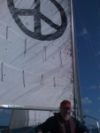 Peter under sail on the "Be Disarming"