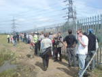 Protestors at Pallisade fence