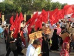 Red flags in streets of Karachi