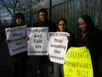 Protesters at the Woolwich Court on Monday.