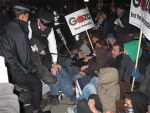 Protester sit down