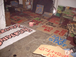 Making placards in Next To Nowhere social centre