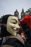 Masked outside Parliament.