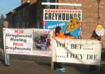 Demonstrators outside Peterborough Stadium