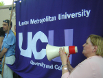 UCU's Sasha Callaghan speaking at the rally