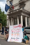 No Borders banner and French Embassy