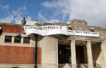 Banner drop from the closed Sparkhill Pool and Fitness Centre