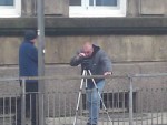 Setting up the tripod - same one that became a weapon in April?