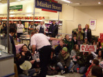 Sit in Demo, Morrisions 2007, placard reads "Your Language, Your Right"
