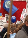 Placards and a ballon