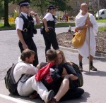 Sit-down protest at AWE Aldermaston, 27 July 2007 - pic by M. Atkinson
