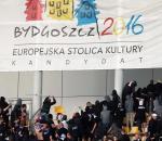 Footbal fans in Bydgoszcz, Poland, under the banner of 'Capital of Culture 2016'