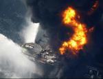 Vermilion Oil rig 380- On fire and sinking- photo Gerald Herbert, AP