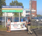 Demonstrators outside Ladbroke's Monmore Green Stadium
